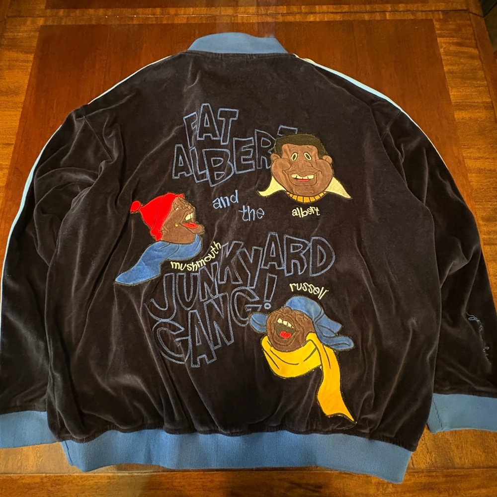 Fat Albert Junkyard Gang Velour Track Jacket Platinum Fubu Black Blue Large